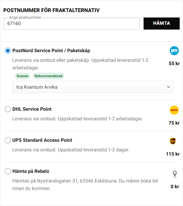 Kroconnect Shipping Widget